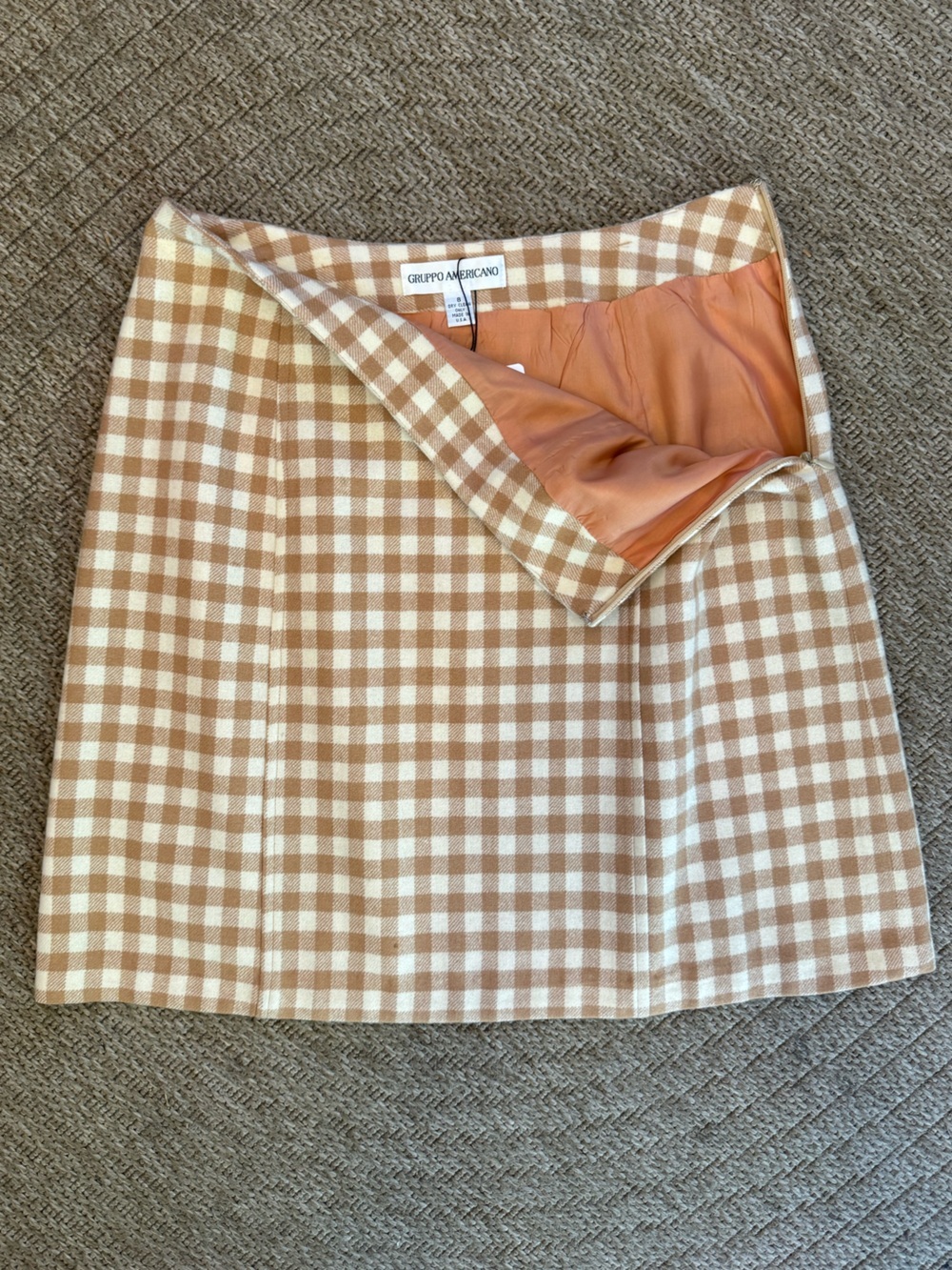 Vintage Gruppo Americano wool miniskirt gingham check ivory cream tan beige 6 - Picture 5 of 11